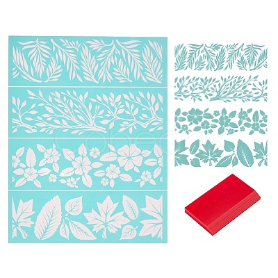 Gorgecraft 2Pcs Leaf Pattern Self-Adhesive Silk Screen Printing Stencil DIY-GF0004-13-1