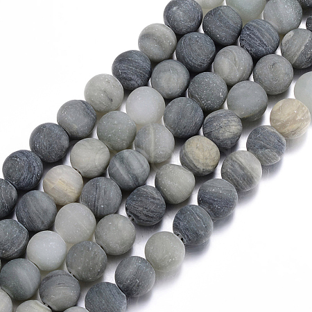 Frosted Round Natural Green Rutilated Quartz Beads Strands X-G-E309-8mm-01-1