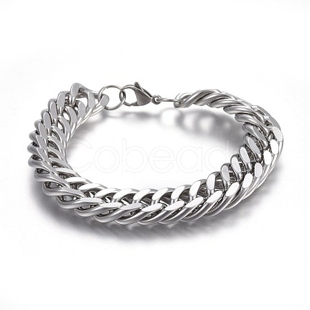 304 Stainless Steel Cuban Link Chain Bracelets BJEW-L637-01C-P-1