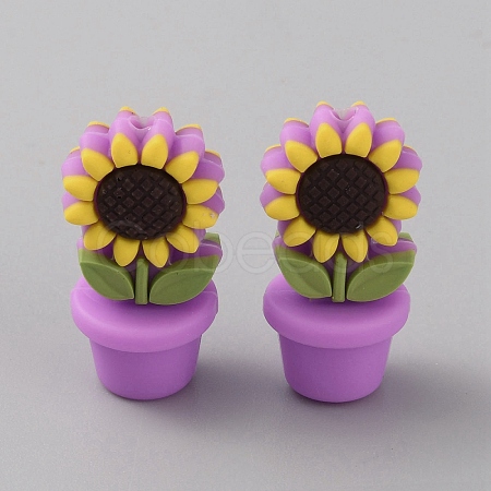 Sunflower Flowerpot Food Grade Eco-Friendly Silicone Beads SIL-TAC0002-20F-1