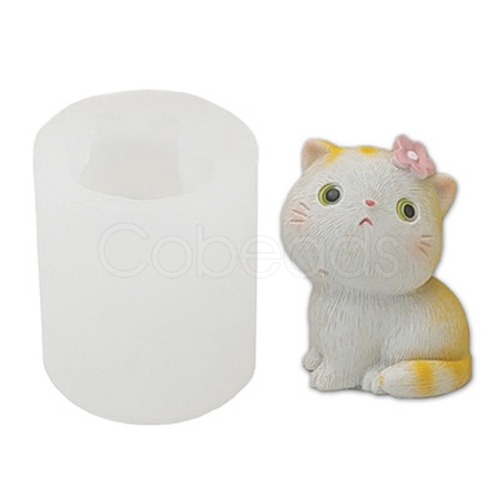 Cat with Flower Food Grade Silicone Molds DIY-M031-33-1