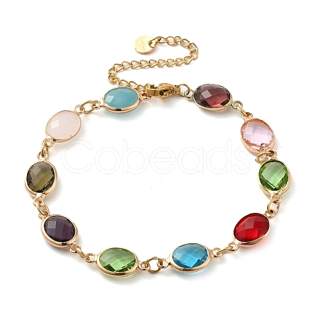 Colorful Glass Link Chain Bracelets BJEW-B075-08-1