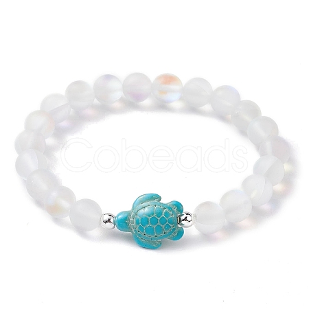 Beach Turtle Dyed Synthetic Turquoise Bead Bracelets BJEW-JB10252-01-1