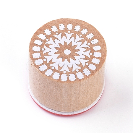 Floral Pattern Wooden Rubber Stamp AJEW-WH0109-97A-1