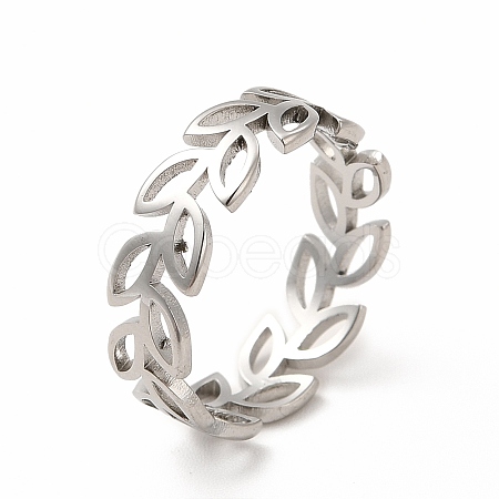 304 Stainless Steel Hollow Out Leafy Branch Finger Ring for Women RJEW-B027-06P-1