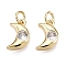 Brass Micro Pave Cubic Zirconia Charms, Jump Ring, Moon, Golden, 12.5x8x3.5mm, Hole: 3mm