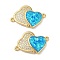 Rack Plating Brass Micro Pave Clear Cubic Zirconia Connector Charms, Double Heart Links with Synthetic Opal, Real 18K Gold Plated, Cadmium Free & Lead Free, Long-Lasting Plated, Deep Sky Blue, 15.5x23x2mm, Hole: 1.2mm