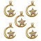 5Pcs Brass Micro Pave clear Cubic Zirconia Pendants, Nickel free, Moon with Star, Real 16K Gold Plated, 23x17x4mm, Hole: 3x5mm