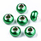 Imitation Pearl Style Resin European Beads, Large Hole Rondelle Beads, with Silver Tone Brass Double Cores, Green, 14x9mm, Hole: 5mm