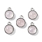 Natural Rose Quartz Pendants, with Platinum Tone Rack Plating Brass, Flat Round, 9.8x7.5x4.3mm, Hole: 1.2mm