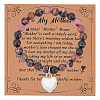 Olycraft Natural Rhodonite Round Beaded Stretch Bracelet with Alloy Heart Charm BJEW-OC0001-09A-1
