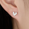 Cubic Zirconia Heart Stud Earrings for Women EJEW-F317-17P-3