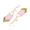 Arrow Tassel Glass Seed with Natural Rose Quartz Dangle Earrings EJEW-MZ00146-4