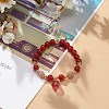 Natural Carnelian(Dyed & Heated) & Strawberry Quartz Beaded Stretch Bracelet with Glass Strawberry Charms for Women BJEW-JB09026-5