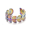 Ion Plating(IP) Rainbow Color 304 Stainless Steel Leaf Wrap Open Cuff Ring for Women RJEW-C025-16M-2