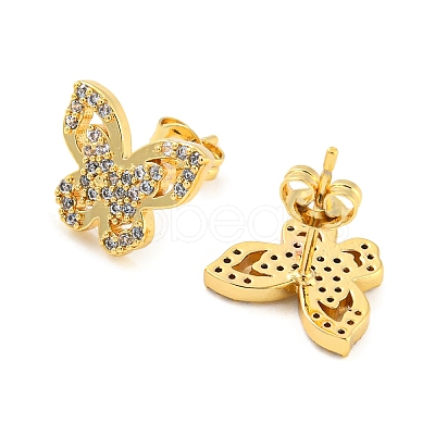 Butterfly Shape Rack Plating Brass Micro Pave Cubic Zirconia Stud Earrings EJEW-P240-04G-1