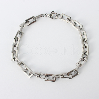 Tarnish Resistant Rectangle 201 Stainless Steel Chain Bracelets X-BJEW-N240-06P-1