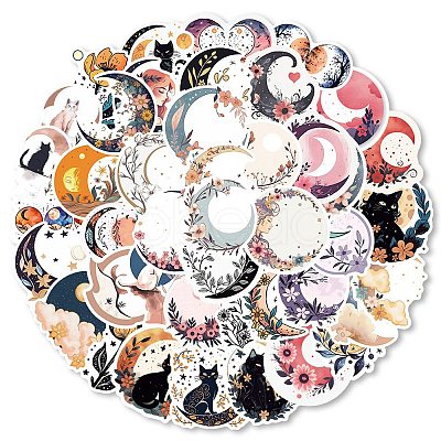 50Pcs PVC Self Adhesive Moon Cartoon Stickers X-STIC-B001-01-1