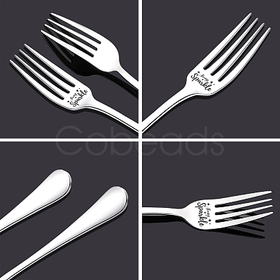 Globleland Word Pattern 304 Stainless Steel Fork AJEW-GL0001-17G-1