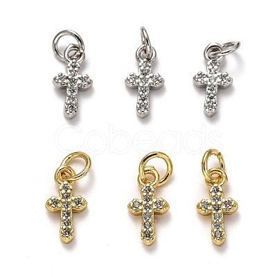 Brass Micro Pave Cubic Zirconia Tiny Cross Charms ZIRC-H119-04-1