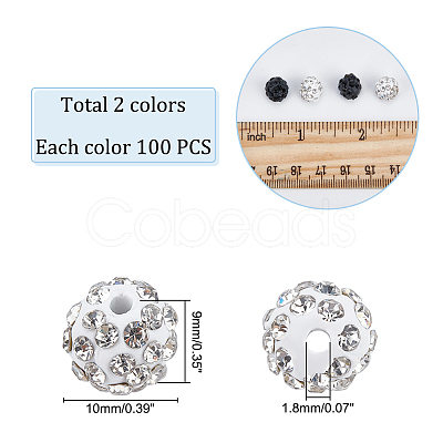 PandaHall Elite 200Pcs 2 Colors Handmade Polymer Clay Rhinestone Beads CLAY-PH0001-78-1