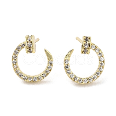 Rack Plating Brass Micro Pave Clear Cubic Zirconia Stud Earrings for Women EJEW-M260-14G-1