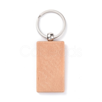 Natural Wood Keychain HJEW-P008-02-1