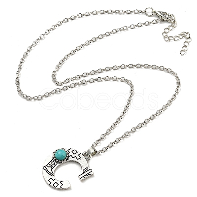 Letter A~Z Antique Silver Plated Alloy with Synthetic Turquoise Pendant Necklaces NJEW-G080-01C-1