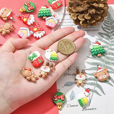 18Pcs 9 Styles Christmas Resin Pendants RESI-CJ0003-26-1