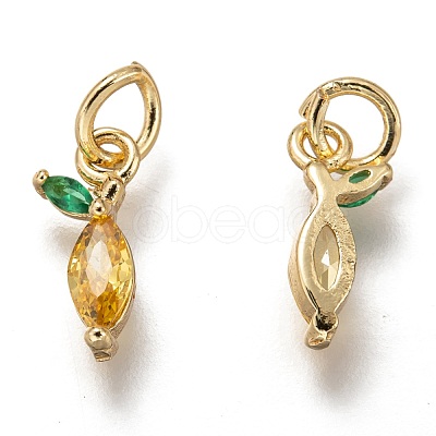 Brass Micro Pave Gold & Green Cubic Zirconia Charms X-ZIRC-I051-07G-1