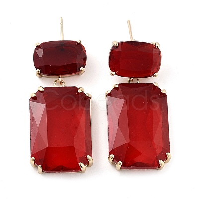 Glass Rectangle Dangle Stud Earrings EJEW-Q800-15C-KCG-1