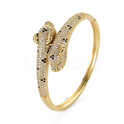 Brass Micro Pave Cubic Zirconia Snake Bangles for Women BJEW-Q700-006-NF-1