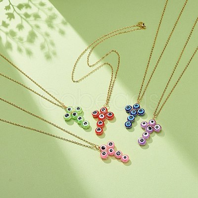 Evil Eye Resin Pendant Necklaces for Women NJEW-JN03981-1