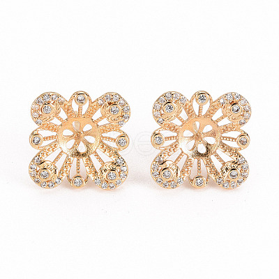 Brass Micro Pave Clear Cubic Zirconia Stud Earring Findings KK-S356-238-NF-1