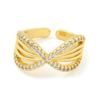 Brass Micro Pave Cubic Zirconia Open Cuff Ring AJEW-U003-05G-1