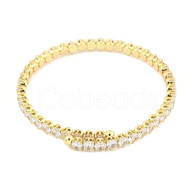 Rack Plating Brass Pave Clear Cubic Zirconia Open Cuff Bangles for Women BJEW-U004-02G-1