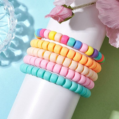 5Pcs 5 Colors Rondelle Opaque & Frosted Acrylic Beaded Stretch Bracelet Sets BJEW-JB10305-1