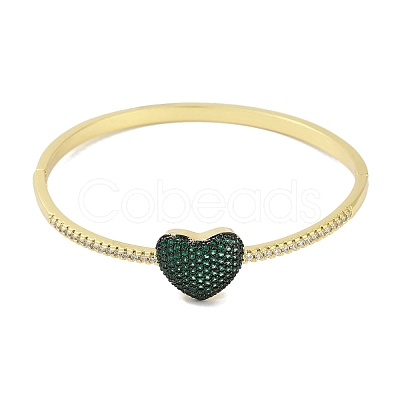 Rack Plating Brass Micro Pave Cubic Zirconia Heart Hinged Bangles for Women BJEW-R317-01C-G-1