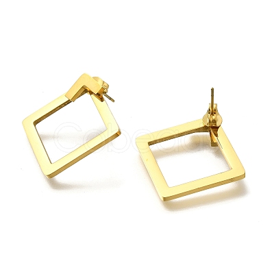 Ion Plating(IP) 304 Stainless Steel Hollow Rhombus Stud Earrings EJEW-C118-04A-1