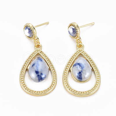 Teardrop with Porcelain Rack Plating Alloy Dangle Stud Earrings EJEW-S211-009-RS-1