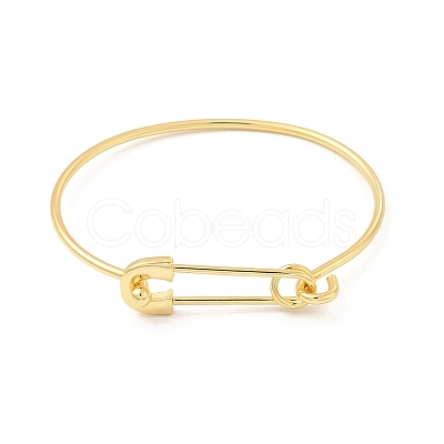 Brass Safety Pin Shape Bangle for Women BJEW-E060-01G-1