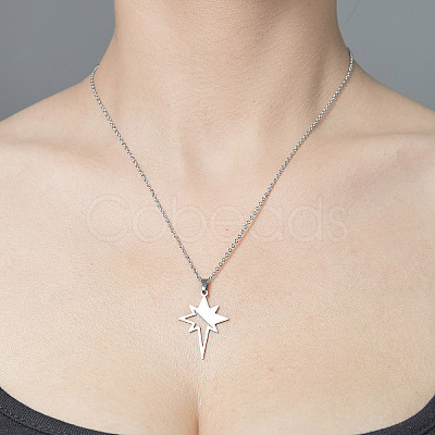 Non-Tarnish 201 Stainless Steel Hollow Star Pendant Necklace NJEW-OY001-88-1