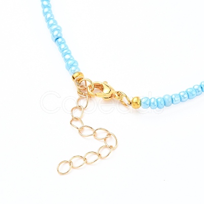 Glass Seed Beads Anklets and Brass Curb Chains Anklets AJEW-AN00315-1