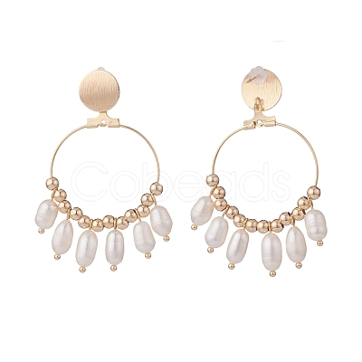 Natural Pearl Dangle Stud Earrings EJEW-TA00069-1