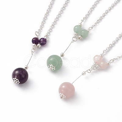 3Pcs Natural Gemstones Pendant Necklaces NJEW-FS0001-04-1