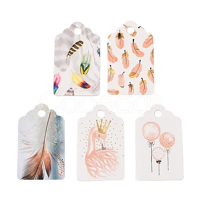 100Pcs Paper Feather Printed Gift Tags CDIS-H007-10-1