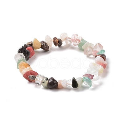 Mixed Gemstone Chips Stretch Bracelet for Kids BJEW-JB08431-02-1