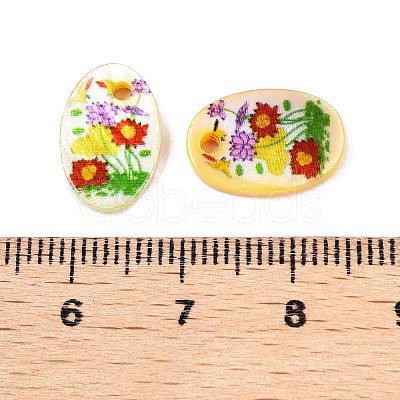 Natural Freshwater Shell Double Face Printed Oval Charms SHEL-T020-05F-1