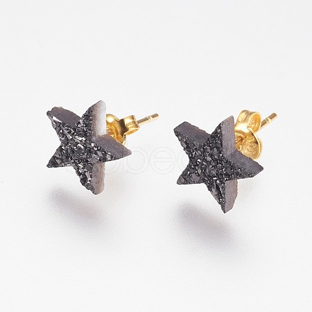 Electroplate Natural Druzy Agate Stud Earrings EJEW-F156-01A-1