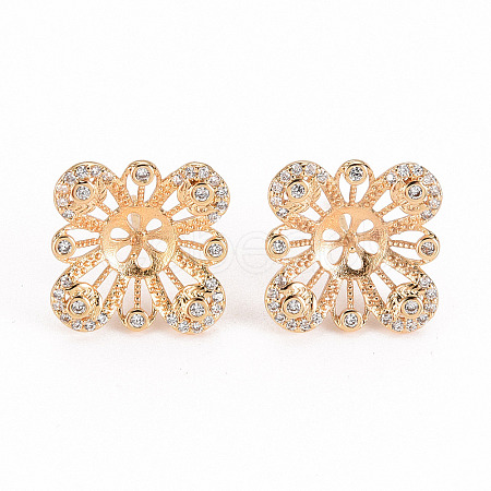 Brass Micro Pave Clear Cubic Zirconia Stud Earring Findings KK-S356-238-NF-1